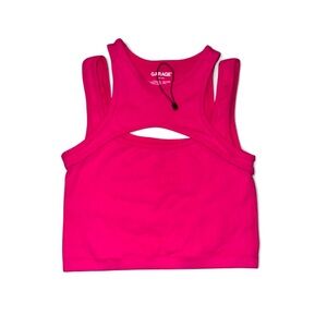 Garage Bright Hot Pink Ribbed Cutout Crop Tank